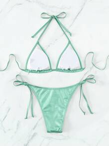 Swim Mod Women's Solid Color Halter Tie Sexy Bikini Two Pieces Swimwear Set, Summer Beach