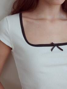 MOTF STUDIO 罗纹修身短款 T 恤 - 黑與白 - 查看 5