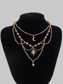 ROMWE Fairycore 女士可爱月亮流苏吊坠项链 - 金色 - 查看 4