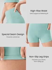 GLOWMODE 3.5" FeatherFit™ Short Circuit Pocket Biker Shorts With Anti-Slip Low Impact Running Gym Workout Summer - Mist Green - View 4
