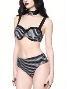 ROMWE Gothic Cross Print Sexy Bikini Set - Black and White - View 4