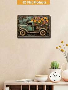 SHEIN 1 pezzo Insegna metallica vintage in alluminio, insegna in metallo vintage con il motivo del camion e dei fiori, decorazione da parete, decorazione da parete vintage per garage, caffè, bar, club, soggiorno, ottimo regalo