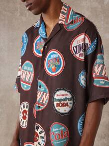 SUMWON Retro Soda Pop Button-Up Resort Shirt All Over Print Short Sleeve Summer Beach Vacation Party Casual Streetwear Relaxed Fit