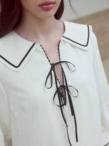 MOTF STUDIO Vestido plisado con nudo y estampado de rayas - Blanco - Ver 2