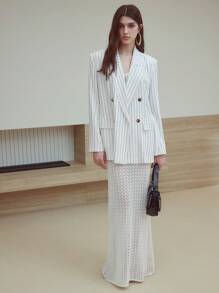 MOTF STUDIO LINEN STRIPED DOUBLE BREASTED BLAZER