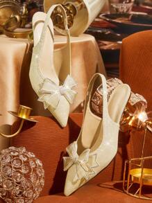 CUCCOO TILAWA Damskie złote metaliczne brokatowe szpiczaste noski motylkowe dekoracje luksusowe szpilki wysokie obcasy, eleganckie buty na imprezę na lato