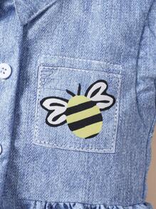 SHEIN GraphicGems Toddler Girls Cute Bee & Flower Print Sleeveless Dress With Collar, Suitable For Spring/Summer Outings And Everyday Wear - Baby Blue - View 5