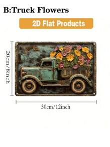 SHEIN 1 pezzo Insegna metallica vintage in alluminio, insegna in metallo vintage con il motivo del camion e dei fiori, decorazione da parete, decorazione da parete vintage per garage, caffè, bar, club, soggiorno, ottimo regalo