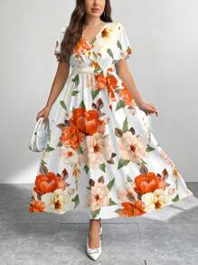 Firerie Gaun Kasual Longgar Motif Bunga Retro Ukuran Plus, Cocok untuk Musim Semi/Gugur, Cocok untuk Acara Jalan-jalan, Gaun Chic - MultiWarna - View 3