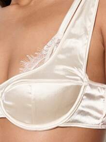 AiiRZ Satin Bralette Top Padded Crop Bustier With Delicate Lace Trim Evening Party Bridal Lingerie Style Sleeveless Summer Festival Fashion - Apricot - View 6