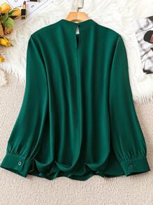 DreamSkyne 大码女式褶皱长袖立领衬衫