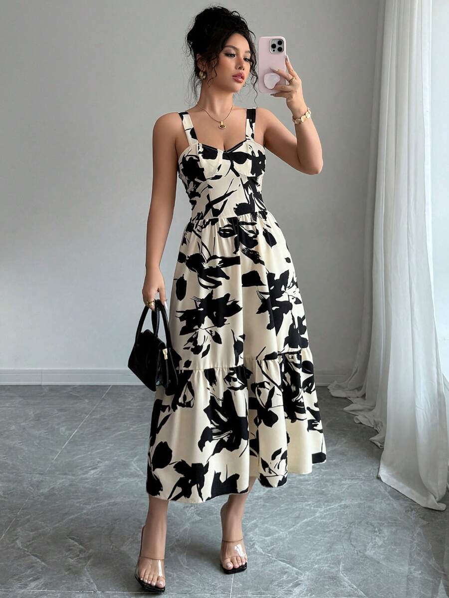 Rafferiza Women's Floral Print Ruffle Hem Spaghetti Strap Dress, Vacation Style - Multicolor - View 1