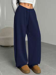 SHEIN EZwear Women's Casual Loose Solid Color Drawstring Waist Sweat Pants Graduation,Back To School Outfits,Graduation,Teacher Outfits For Women,Back To School