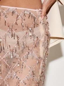 AiiRZ Glamorous Evening Maxi Pencil Skirt With Luxurious Sequin Embellishment, Crystal Beaded Detail, Perfect For Wedding Guest, Special Occasion, Formal Events, Holiday Parties