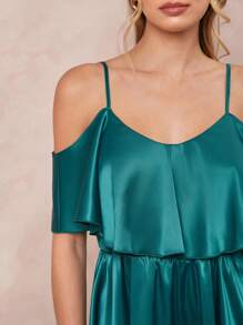 Amorya Elegant Women Open Shoulder Satin Green A-Line Mini Dress, Fitted Silhouette, Suitable For Wedding, Party, Spring/Summer Wedding Guest Dress Women Summer Dresses For Women Sun Dresses For Women Rave Outfits Festival Green Dress Women Easter Outfit Women Flowy Dress Summer Outfits For Women Summer Dresses For Women Vacation Outfits Woman Beach Vacation Sundress Vacation Dress Boho Fairycore Boho Dress High-End Slim Waist Dress
