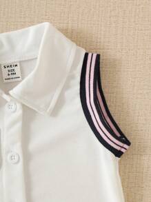 Baby Girls 2024 Summer New Style University Top + White Pleated Skirt 2Pcs Set - White - View 4