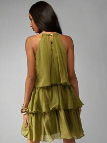 MISSGUIDED PLUS Plus Size Tiered Ruffle Shift Dress Sleeveless Wedding Guest Party Holiday Layered Special Occasion Knee Length Summer Spring - Green - View 2