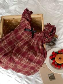 DAZY Plaid Ruffled Hem Slip Dress With Bow Decor, Back To School Clothes Pajama, Moo Moo - Yellow - View 6