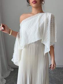 Rafferiza Women Textured Pleated Asymmetric Shoulder Fashion Dress - Apricot - View 6