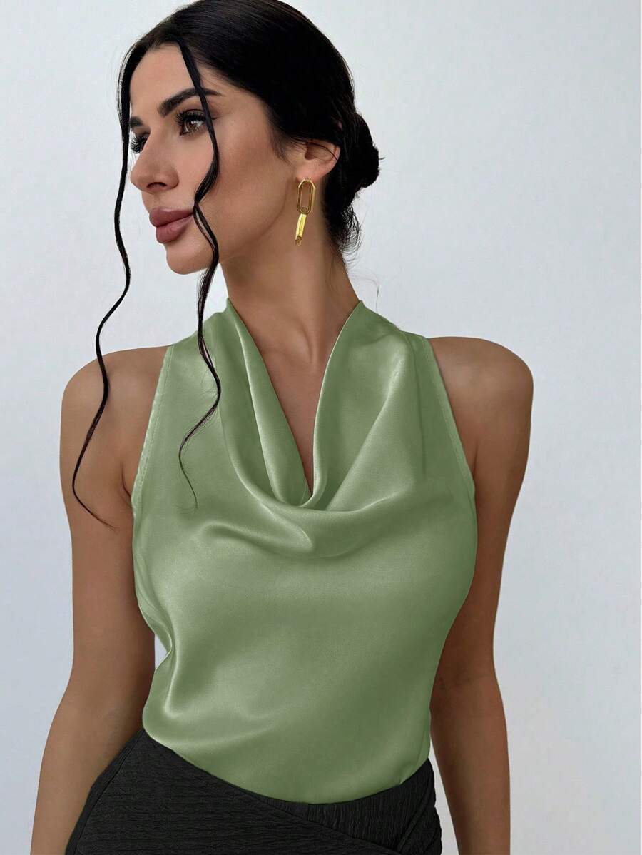 Firerie Apricot Neck-Tie Drape Collar Simple Elegant Women Blouse,Rave Top