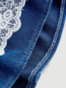 SHEIN MOD Quần váy xếp tầng ren trắng denim xanh cỡ lớn cho nữ - Rửa trung bình - Xem 4