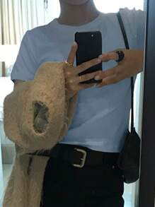 DAZY 女款純色修身圓領短袖白色T恤，春夏校園風 - 淺藍色 - 查看 4