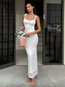 SHEIN VCAY Superlanges rückenfreies Kleid für Damen, einfach & modisch, geeignet für Sommer, Hochzeitsgastkleid, Geburtstagskleider für Damen, Abschlusskleid, Konzertoutfit für Damen, Strandoutfits für Damen, Ballkleider für Damen, Damenkleider aus Spitze, elegante Damenkleider, Abendrobe für Damen, Maxikleider für Damen, Schwarzes Damenkleider, Sommerkleider für Damen, Ballkleider für Damen, Abendgarderobe Damen, Musikfestival, Urlaub - Weiss - Übersicht 5