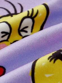 LOONEY TUNES X SHEIN Bộ 2 áo thun tay ngắn cổ tròn in hình chú chim Tweety hoạt hình cho bé gái và quần legging in họa tiết màu tím - trắng - Xem 5