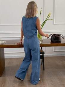 DAZY Women Denim Vest And Pants 2 Pieces Set, Minimalist Fashion Suitable For Summer