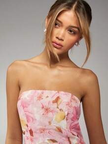 MISSGUIDED Floral Broderie Anglaise Mini Dress Strapless Tiered Ruffle Summer Party Wedding Guest Spring Eyelet Lace Garden Party Easter Brunch - Pink - View 4