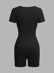 SHEIN EZwear 4 bộ đồ liền thân bó sát cổ tròn tay ngắn cho nữ, phù hợp cho mùa hè - Nhiều màu - Xem 4