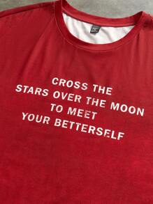 Manfinity VCAY Plus Size Men Street Style Knit Printed Red Short Sleeve Crew Neck T-Shirt - Red - View 4