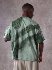 SUMWON Oversized Boxy Tie Dye T-Shirt Casual Summer Festival Streetwear Crew Neck Short Sleeve Grunge Urban Fashion Unisex Tee Cool Comfort - Green - View 2