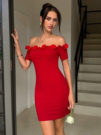 SHEIN VCAY Kadın Omuz Açık Mini Elbise, Düz Renk, Minimalist, Yaz İçin Uygun, Kadın Tatil Kıyafetleri, Tatil İçin Yazlık Elbiseler, Plaj Tatil Kıyafetleri, Tropikal Tatil Kadın Giysileri, Kadınlar İçin Yazlık Kıyafetler, Günlük, Sırtı Açık Elbise, Mini Elbiseler, 3D Çiçekli Elbise, Kadınlar, Parti, Randevu, Öğleden Sonra Çayı, Yaz Kıyafeti, Plaj Tatili, Müzik Festivali İçin Uygun, Kırmızı Mini Elbise, Düğün Konuğu Elbisesi Kadınlar, Kadınlar İçin Doğum Günü Elbiseleri, Mezuniyet Elbisesi, Konser Kıyafeti Kadınlar