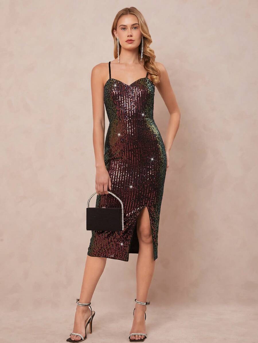 SHEIN Clasi Women's Elegant Sparkling Sequins Spaghetti Strap Dress - Multicolor - View 1