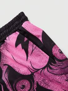 Manfinity Streetrush Shorts casuales para hombre Manfinity Streetrush con estampado de calavera, bolsillos delanteros con cordón, diseño minimalista