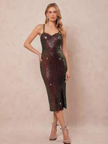 SHEIN Clasi Women's Elegant Sparkling Sequins Spaghetti Strap Dress - Multicolor - View 2