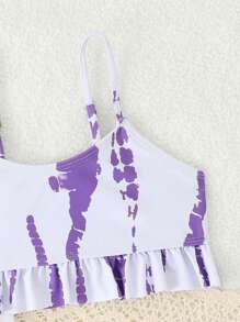 3pcs Young Girl Swimwear Set, Printed Design, Separated - Purple - View 4