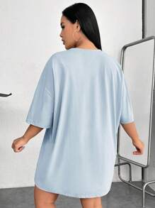 SHEIN EZwear Plus Size Women Letter Print Drop Shoulder Plus Size T-Shirt Dress