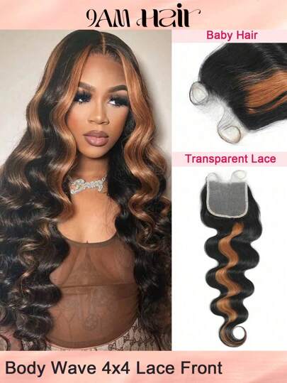 Body Wave 4x4 Lace Closure Hair 1B/30 Color Free Part Lace With Baby Hair Pre Plucked Hairline Human Hair Closure