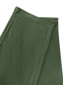 SHEIN LUNE 大码女式常规修身褶皱口袋休闲裤 - 軍綠色 - 查看 7