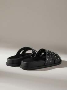 Solecia Giày đế dày đính đinh tán kim loại đơn giản thời trang nữ màu đen, thoải mái khi đi làm, hẹn hò, tiệc tùng, sành điệu - màu đen - Xem 4