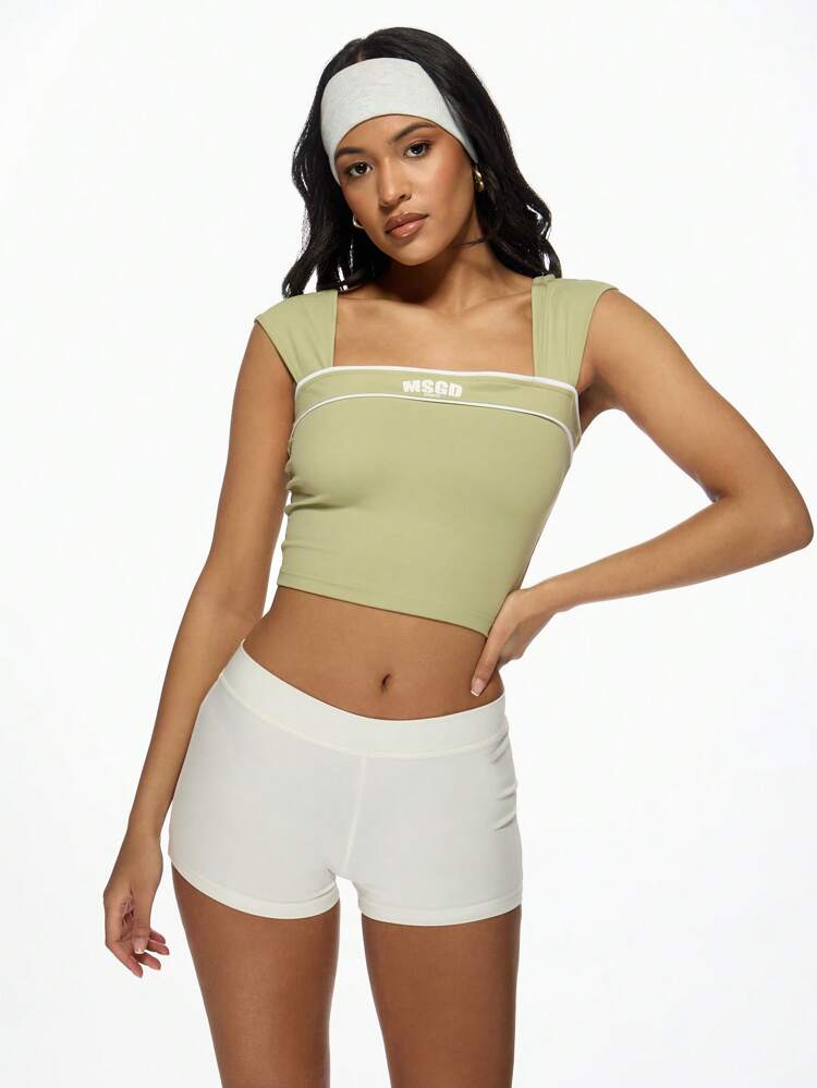 MISSGUIDED MSGD Square Neck Cap Sleeve Crop Top Athletic Workout Summer Yoga Dance Studio Practice Performance Basic Training Fitted Tank Christmas