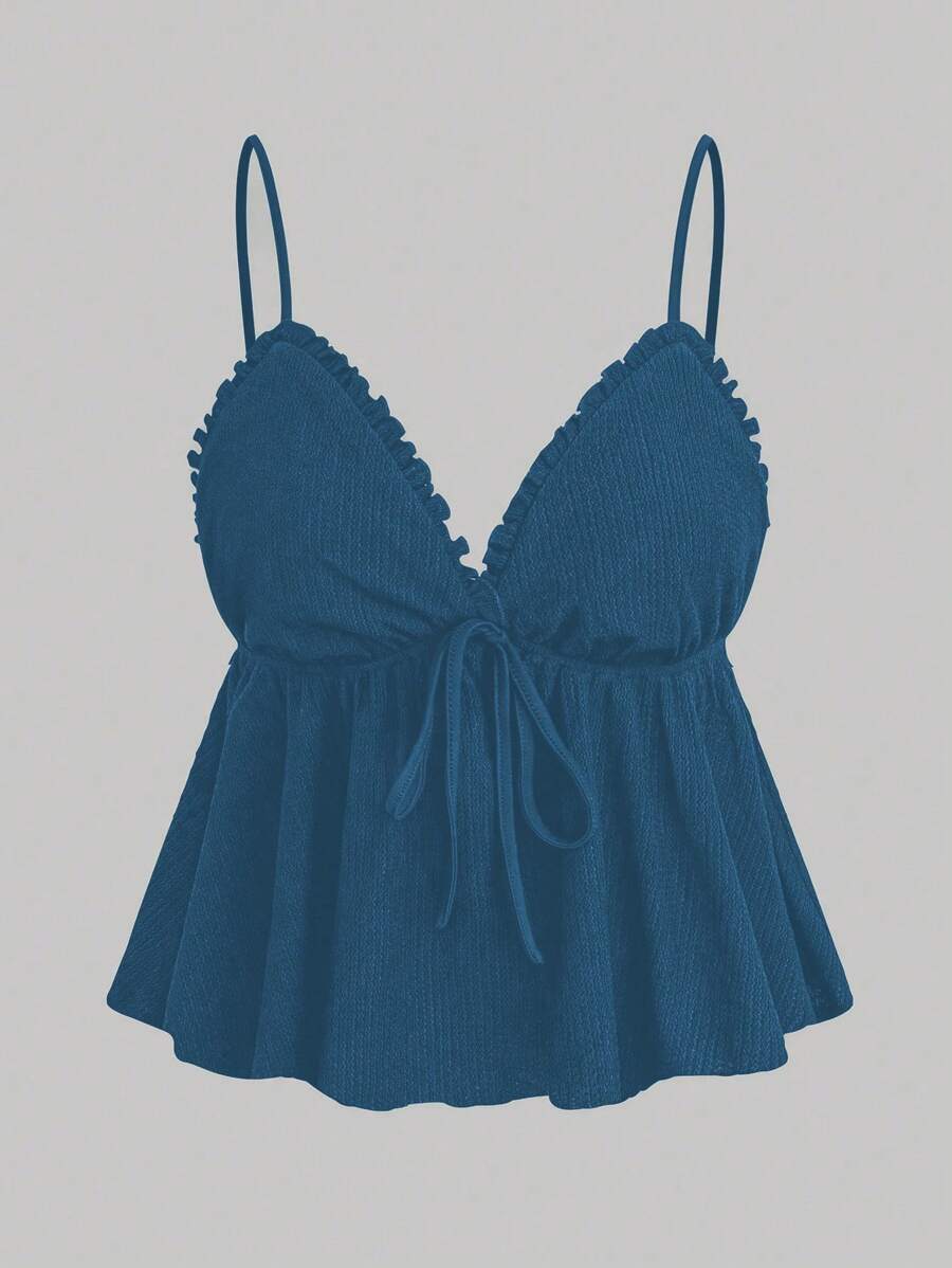 Flirla Plus Size Women V-Neck Sleeveless Peplum Tank Top