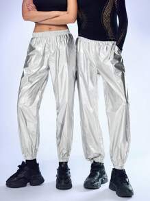 Manfinity UZERO Men's Woven Mid-Waist Casual Drawstring Jogger Pants, Suitable For Daily Wear - Silver - View 1