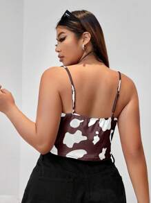 SHEIN EZwear Camiseta de tirantes con cuello de pico y estampado de vaca para mujer de talla grande