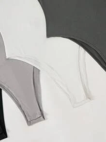 SHEIN BASICS 4pcs Set Casual Solid Color Knit Bodysuit For Women Black - Multicolor - View 9