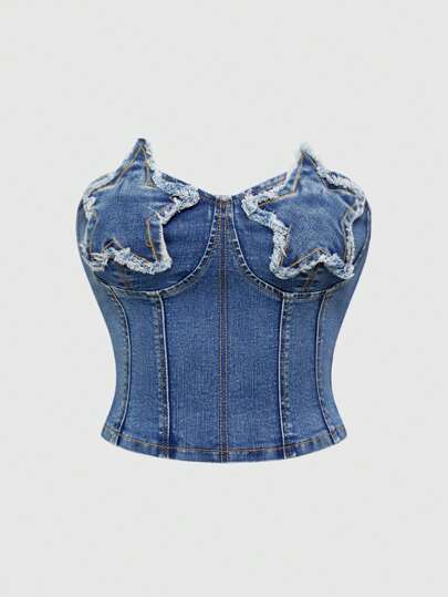 Grunge Punk Top de mezclilla con bordado de estrella para mujer estilo Y2K