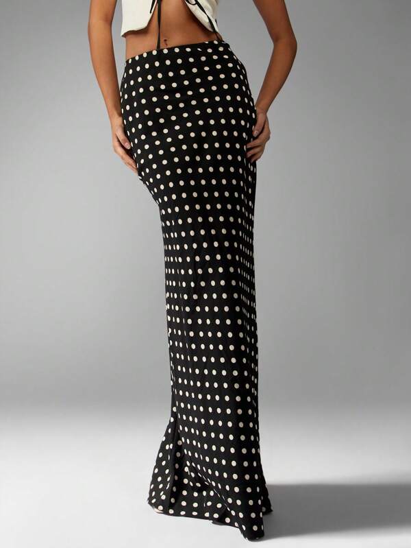MISSGUIDED Retro Polka Dot Maxi Skirt High Waisted Floor Length Elegant Evening Party Wedding Guest Summer Spring Fashion Long Casual Skirt