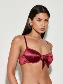 AiiRZ 2 Pack Luxury Satin Bow Front Bralette Underwired Push Up Padded Party Evening Holiday Resort Bra Spring Summer Collection - Multicolor - View 3